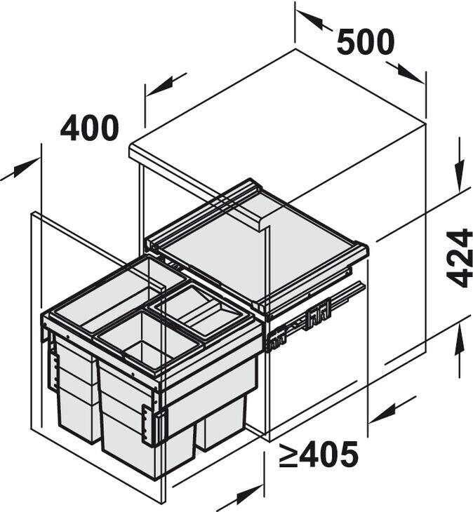 Hailo Synchro Cargo 44L Pull Out Kitchen Recyling Bin for 500mm Unit ...