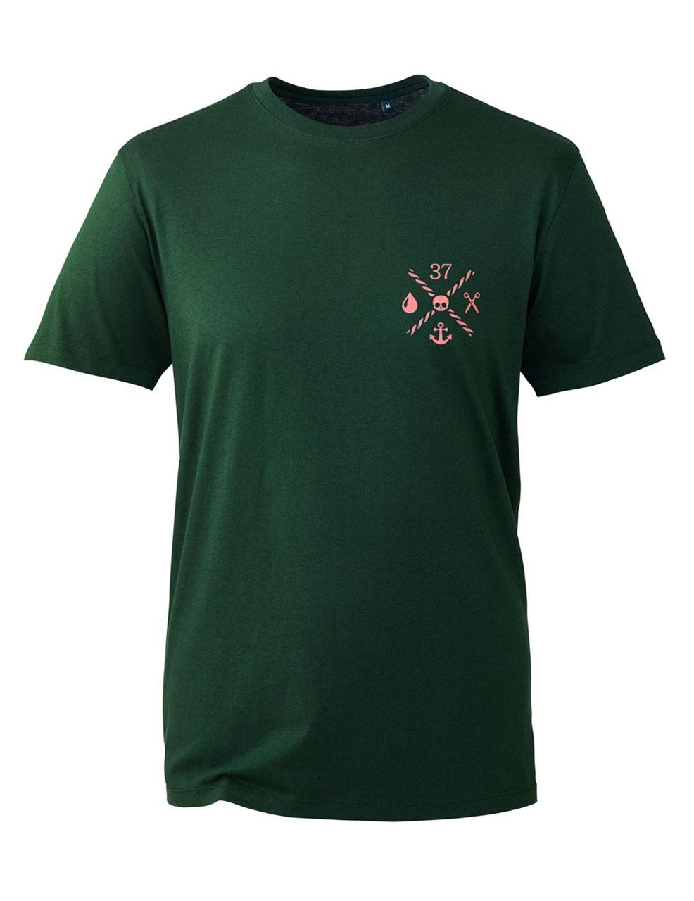 Classic unisex T-shirt in forest green with pink logo on the chest