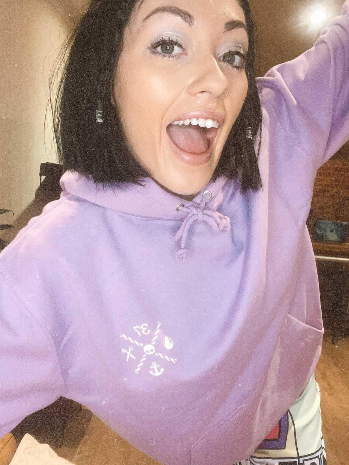 @gabriellaleonardi wearing our lavender hoodie in size medium