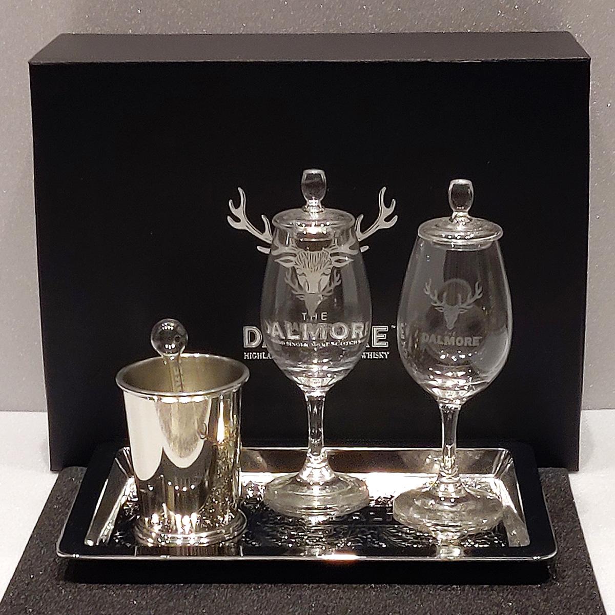 x Dalmore Silver Tray with Glencairn Copita Nosing Glasses and Pewter ...