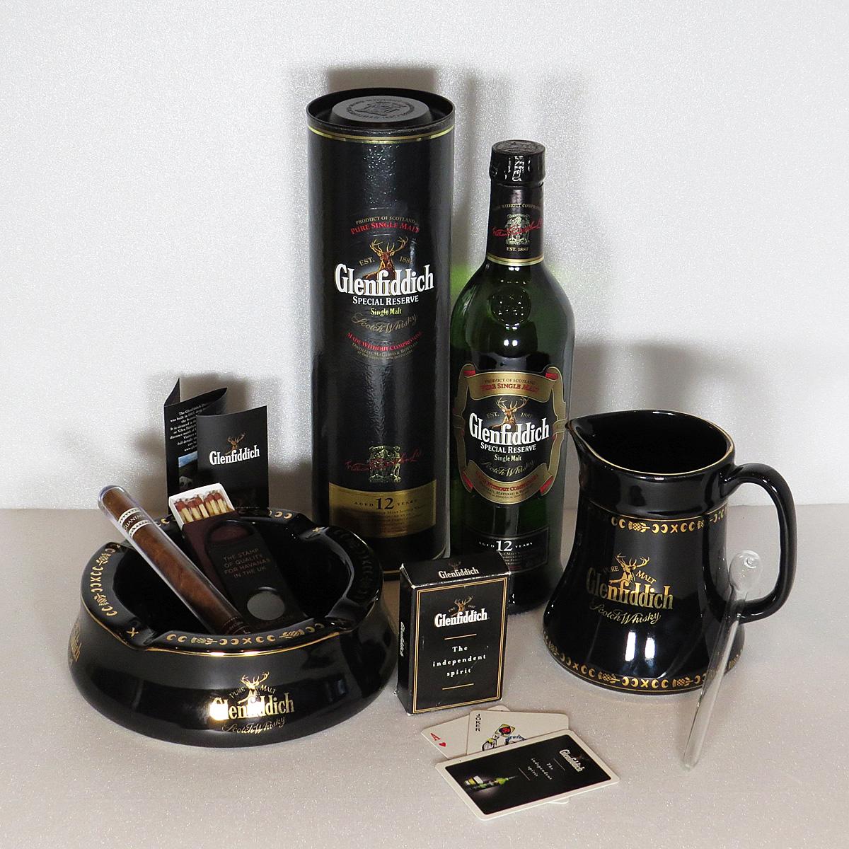 Glenfiddich 1990s Nostalgia whisky jug cards ashtray cigar 3