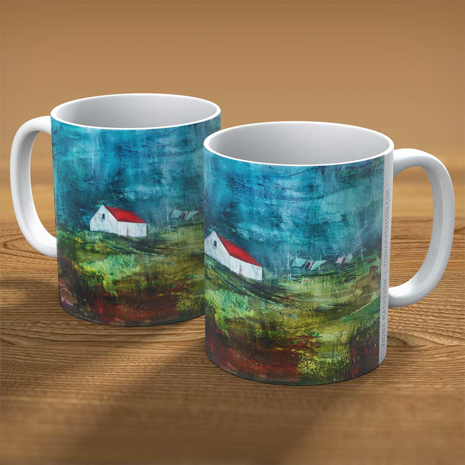 Drying Green and Peat Bog Mug from an original painting by artist Fiona Matheson