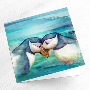 Puffins Greeting Card from an original painting by artist Lee Scammacca