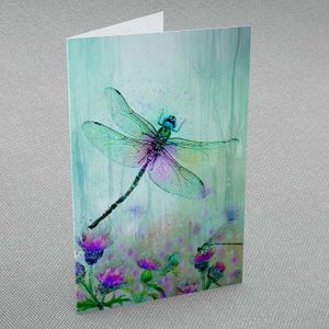 Dragonfly and Thistle Greeting Card from an original painting by artist Lee Scammacca