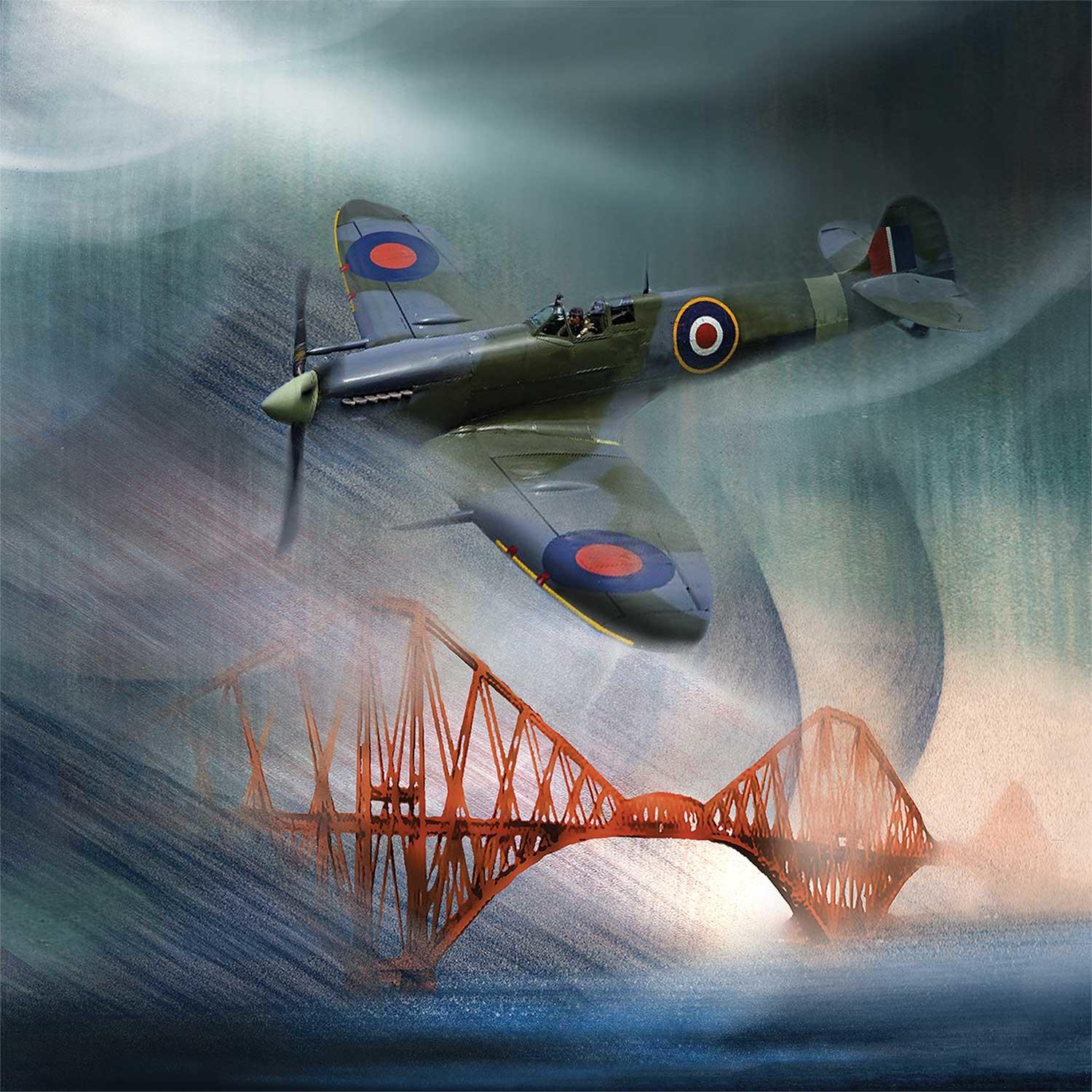 Spitfire Over Forth Bridge, Fife by Esther Cohen
