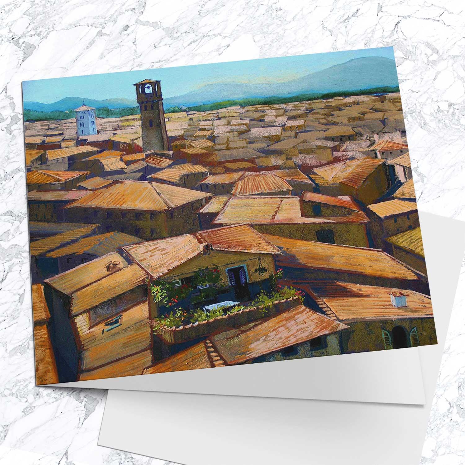 Rooftops, Lucca Greeting Card from an original painting by artist Margaret Evans