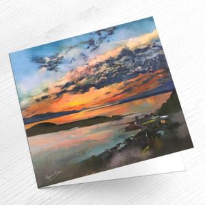 Dusk over Oban Greeting Card from an original painting by artist Margaret Evans