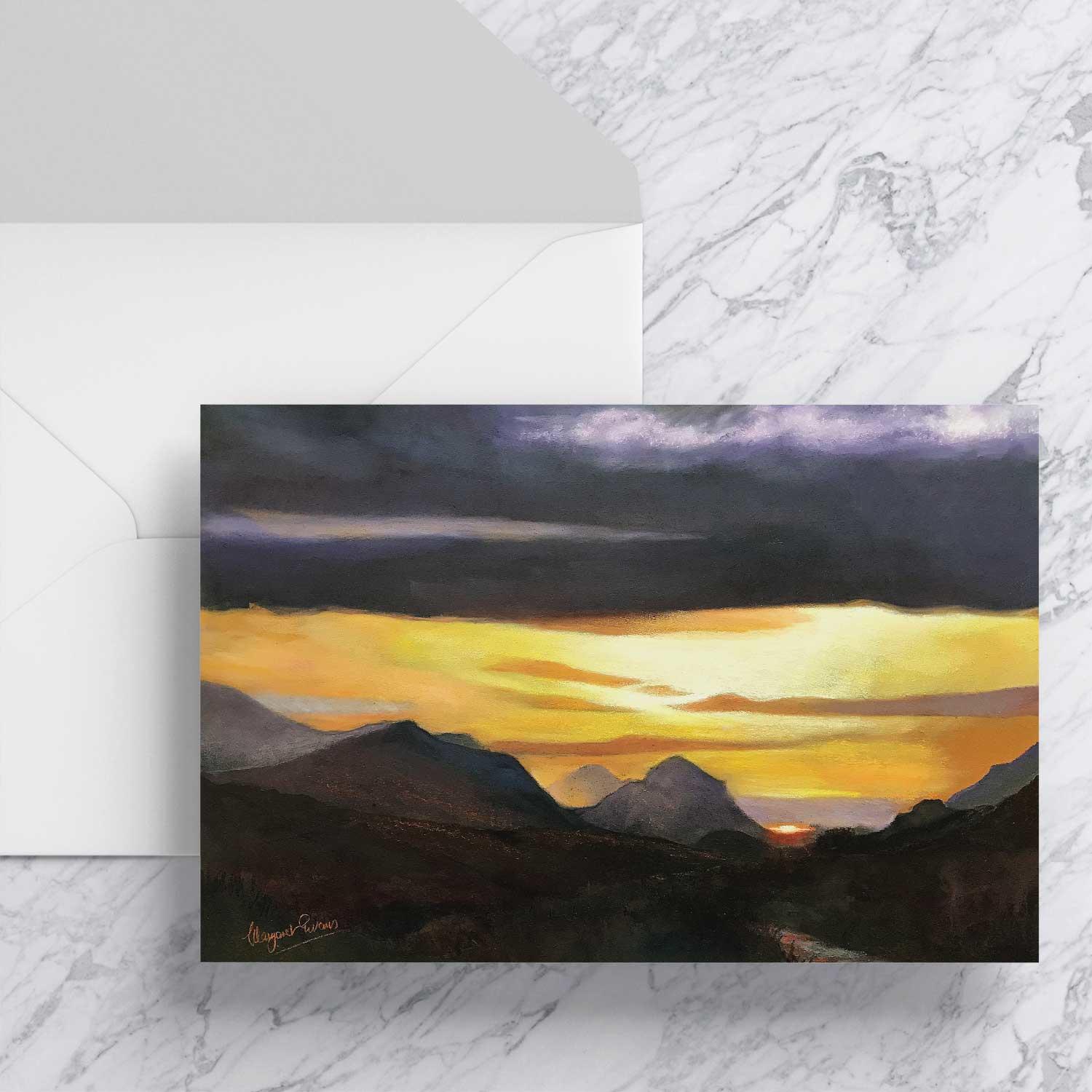 Dark Clouds over Cuillins Greeting Card from an original painting by artist Margaret Evans