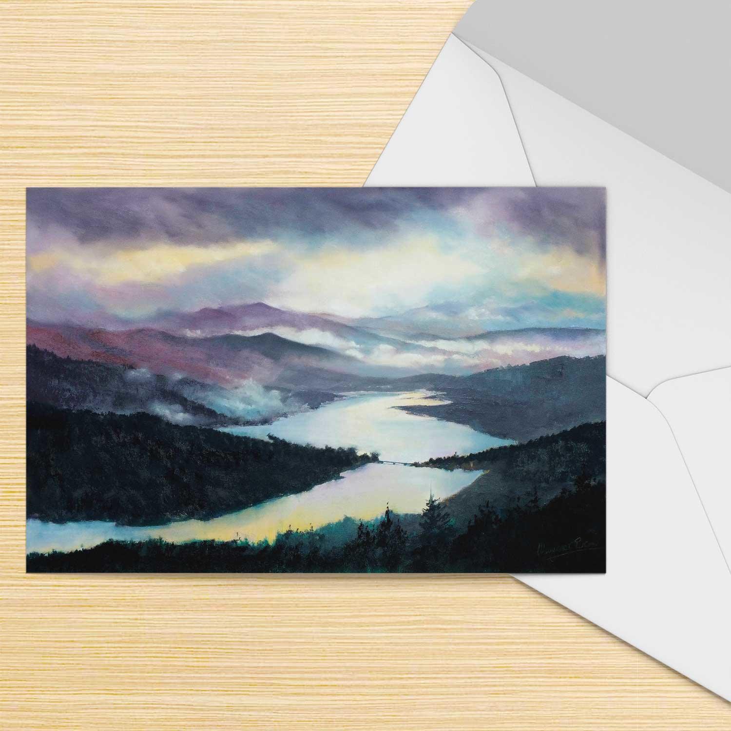 Mists Rising Glen Garry  Greeting Card from an original painting by artist Margaret Evans