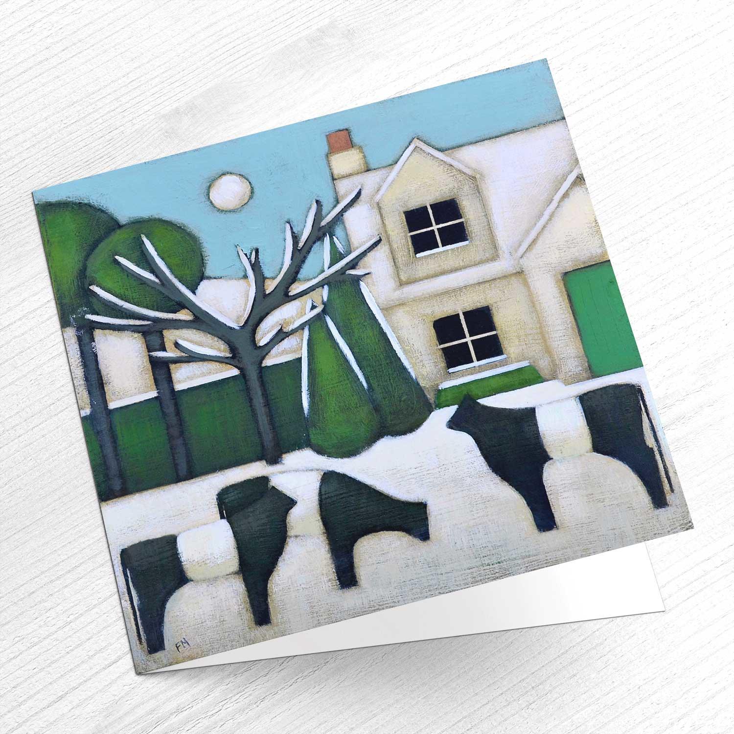 Galloway Winter Cottage Greeting Card from an original painting by artist Fiona Millar