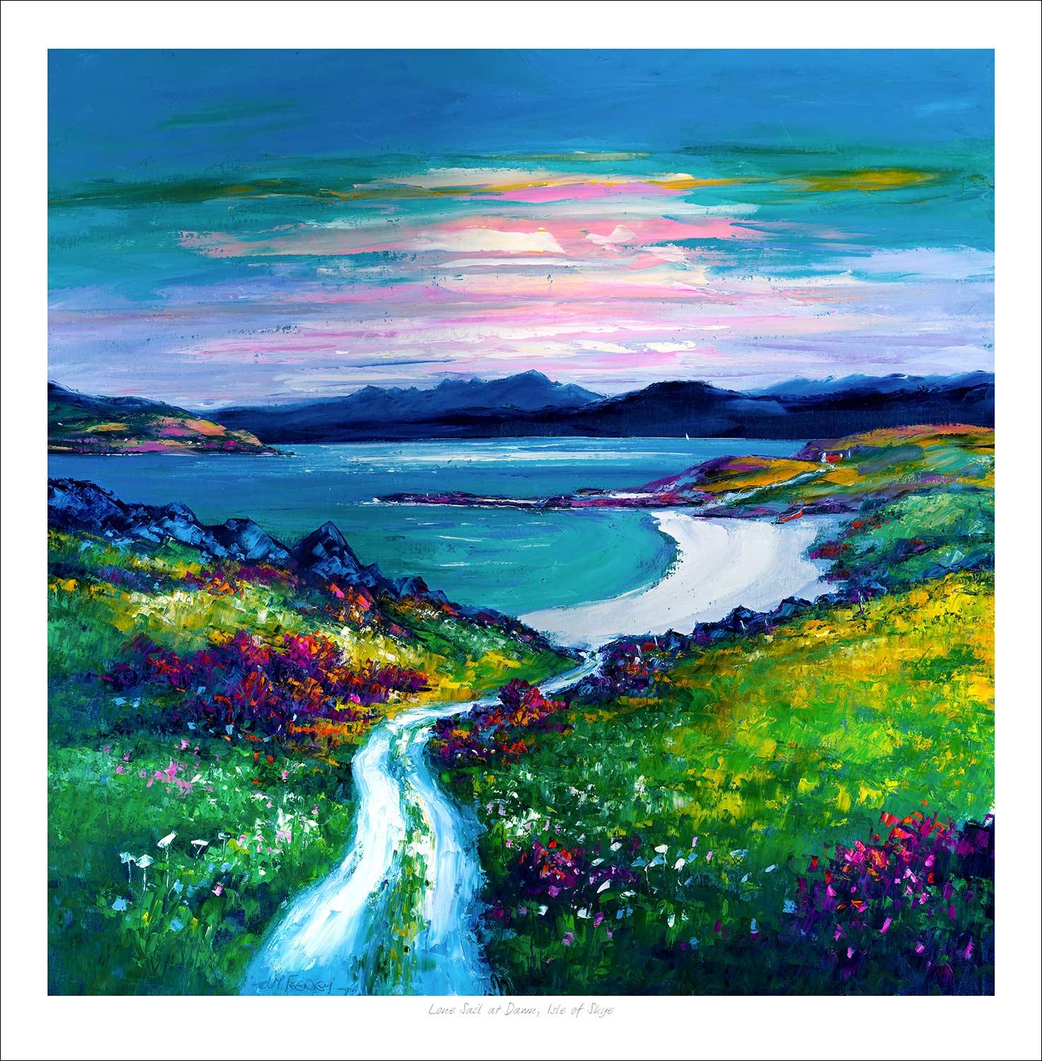 Lone Sail at Dawn, Isle of Skye Art Print from an original painting by artist Jean Feeney