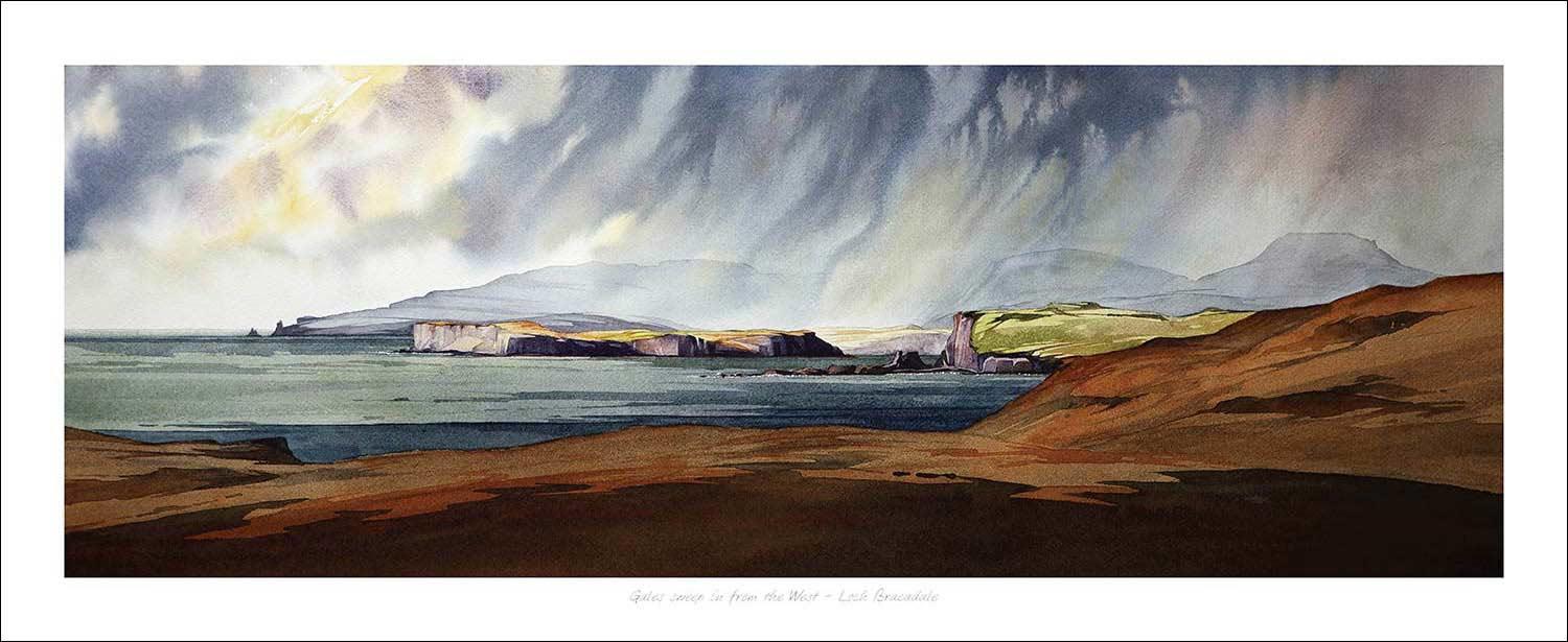 Gales sweep in from the west, Loch Bracadale Art Print from an original painting by artist Peter McDermott