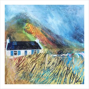 Blue Shutters on Washing Day Art Print from an original painting by artist Fiona Matheson