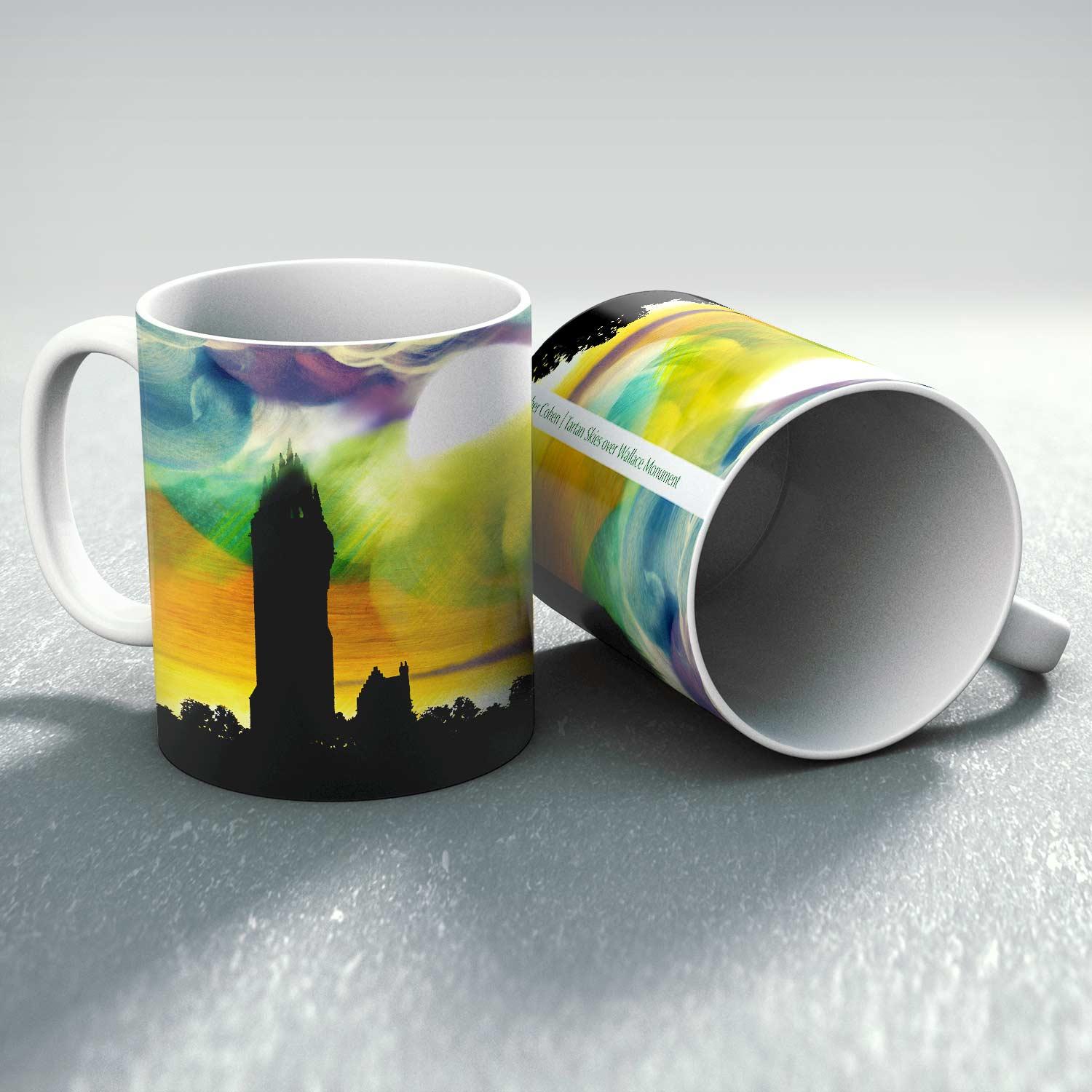 Tartan skies over Wallace monument Mug from an original painting by artist Esther Cohen