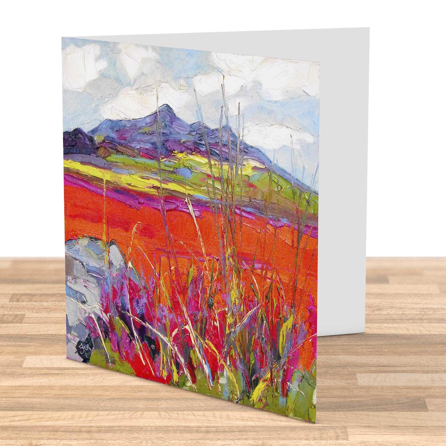 Pale Sky, the Cuillins Greeting Card from an original painting by artist Judith I Bridgland