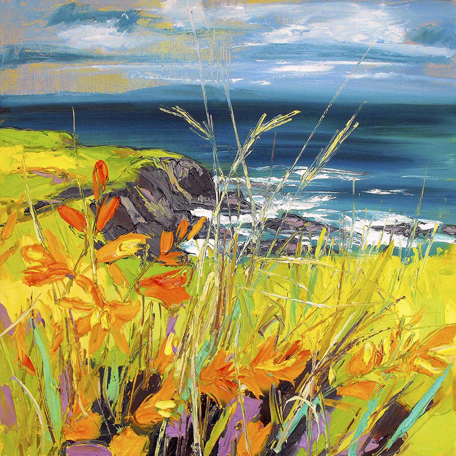 Distant Ireland with Montbretia and Grasses by Judith I Bridgland