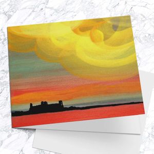 Summer Sunset over Tantallon Castle Greeting Card from an original painting by artist Esther Cohen