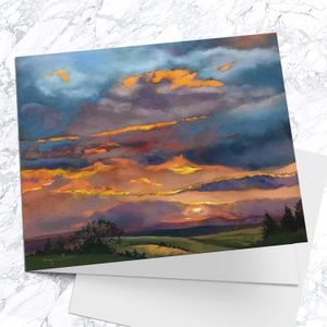 Sunset from the Ochils  Greeting Card from an original painting by artist Margaret Evans