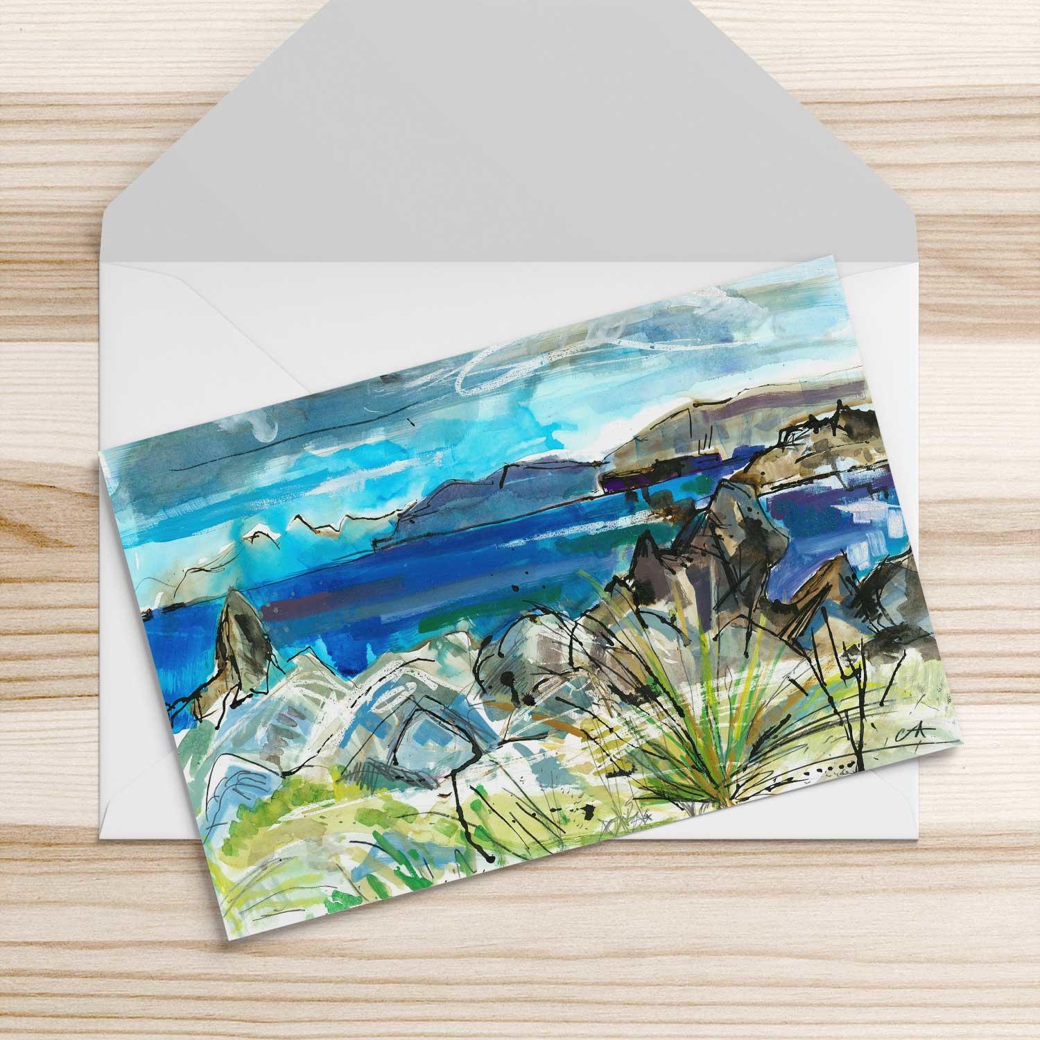 Over the Sea to Skye Greeting Card from an original painting by artist Clare Arbuthnott