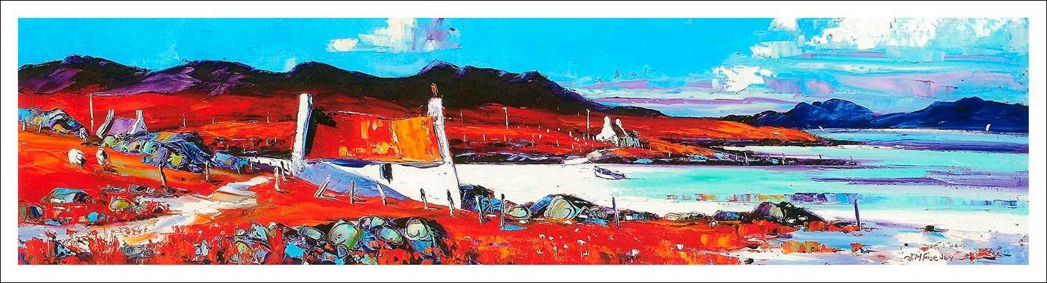 Shore Cottages, Isle of Barra Art Print from an original painting by artist Jean Feeney