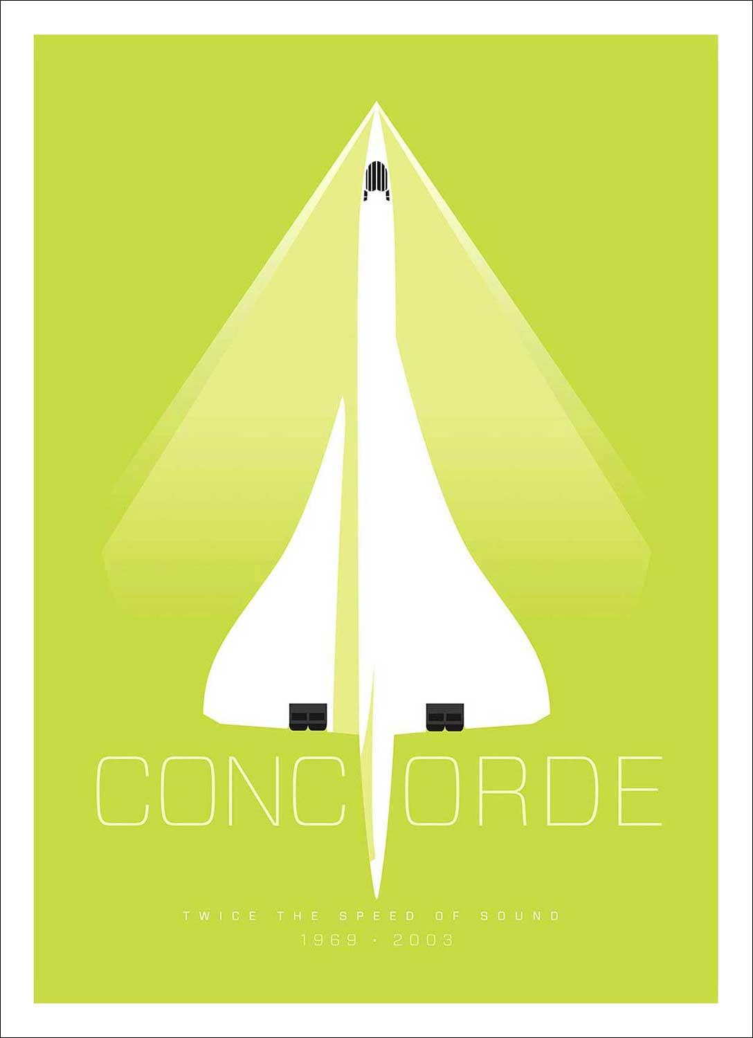 Concorde (Lime Green) Art Print from an original illustration by artist Peter McDermott