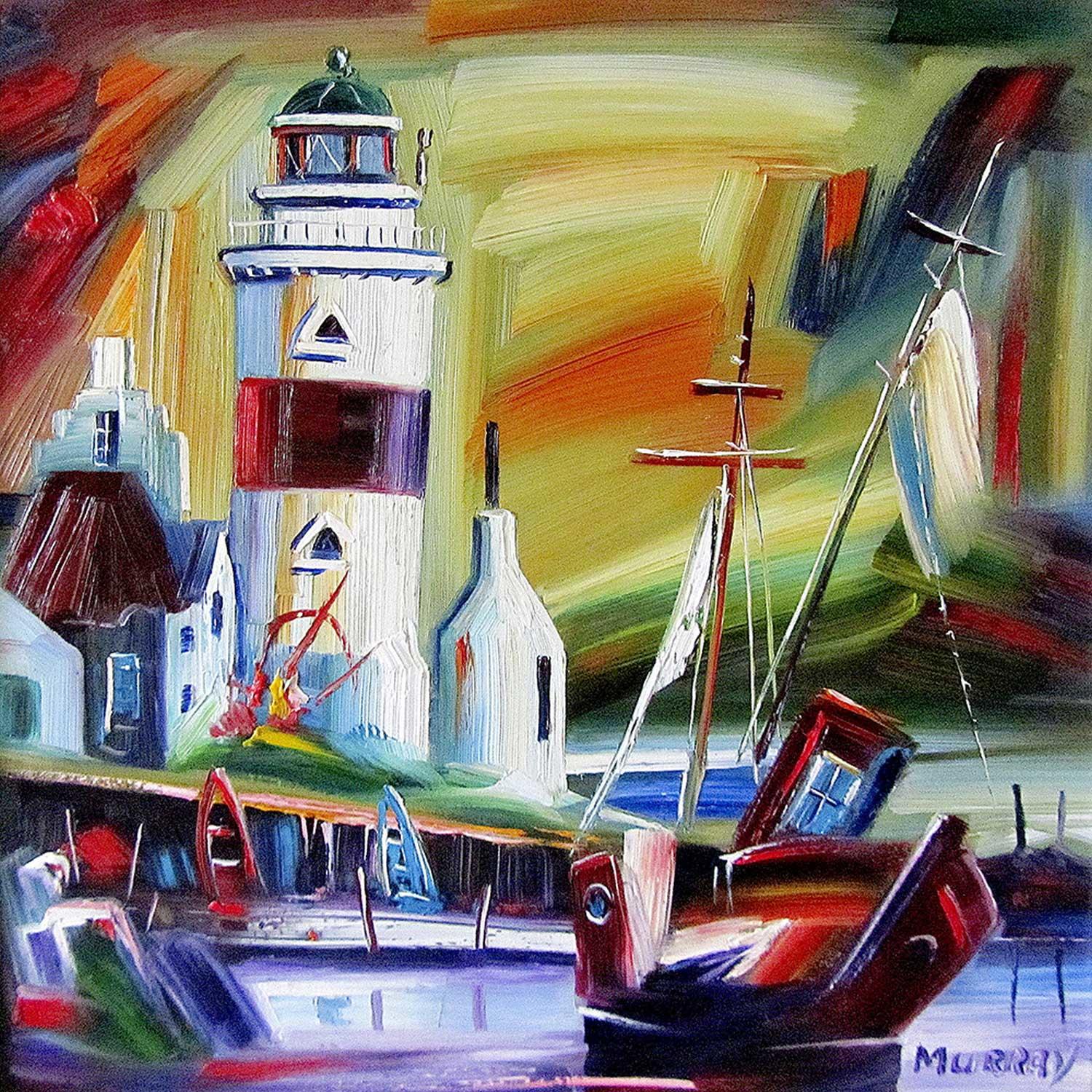 Cloch Lighthouse with Wreck by artist Raymond Murray