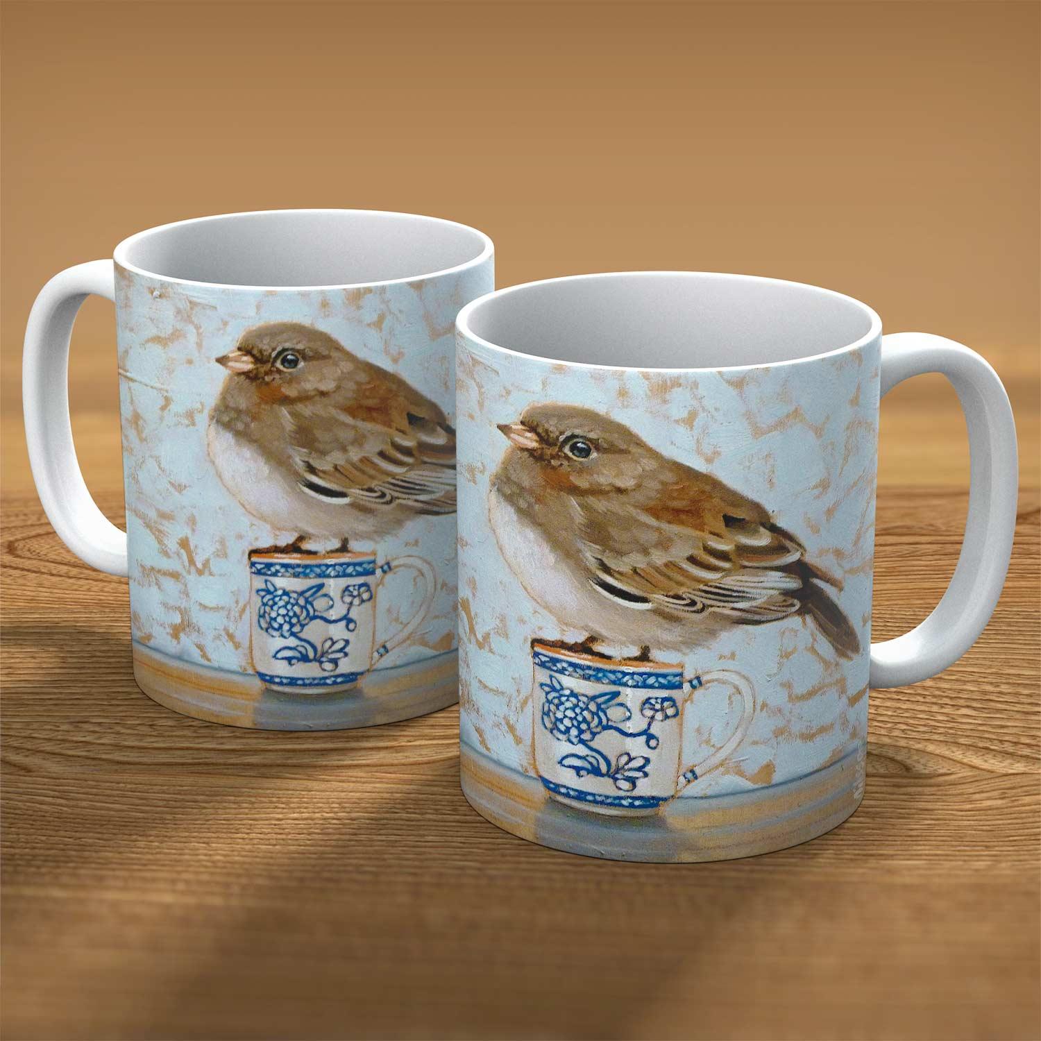 Junco on Teacup Mug from an original painting by artist Ingrid Nilsson