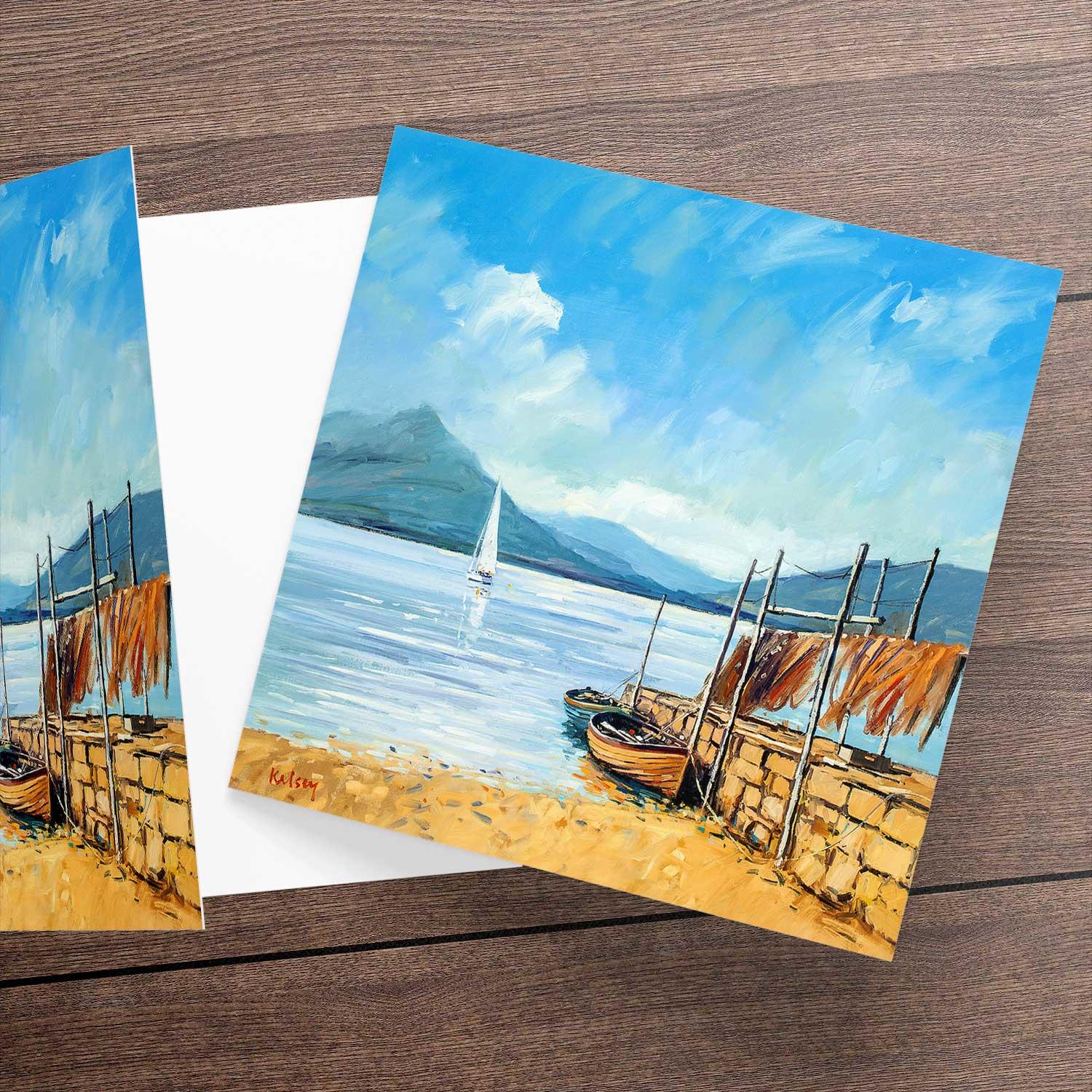 Drying Nets Loch Torridon Greeting Card from an original painting by artist Robert Kelsey