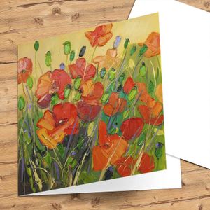 Poppies with Cream Background Greeting Card from an original painting by artist Judith I Bridgland