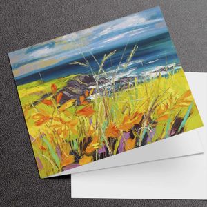 Distant Ireland with Montbretia and Grasses Greeting Card from an original painting by artist Judith I Bridgland