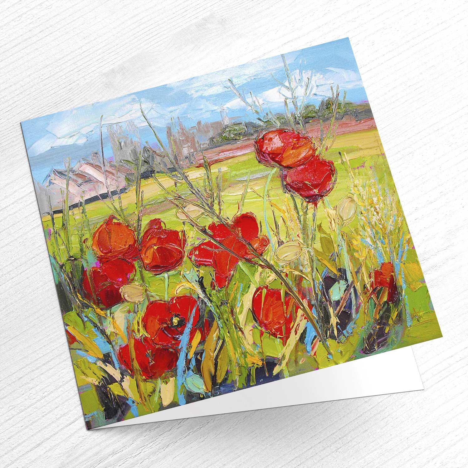 Poppies on Long Melford Common Greeting Card from an original painting by artist Judith I Bridgland