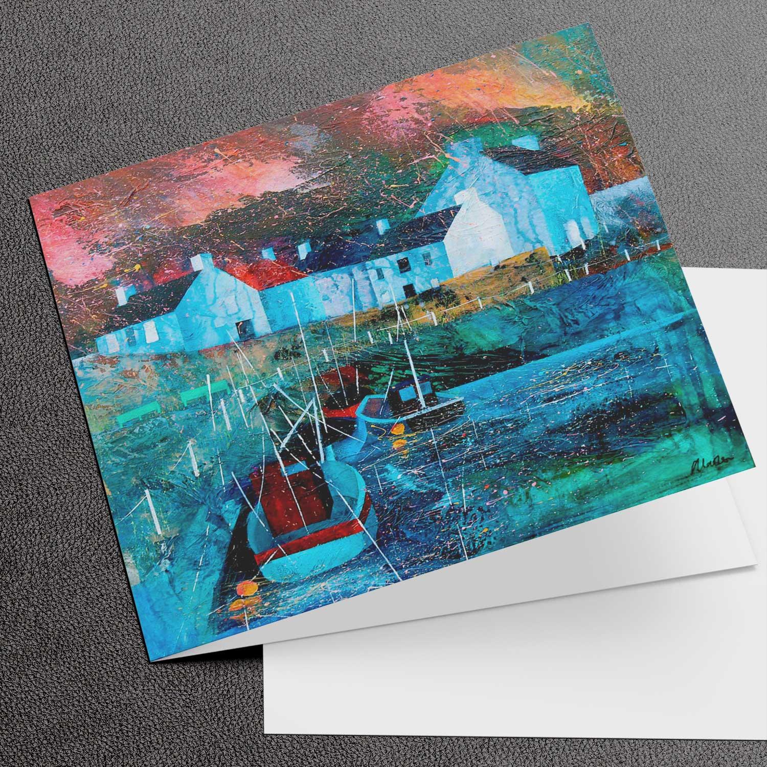 Boats and Benches Greeting Card from an original painting by artist Fiona Matheson