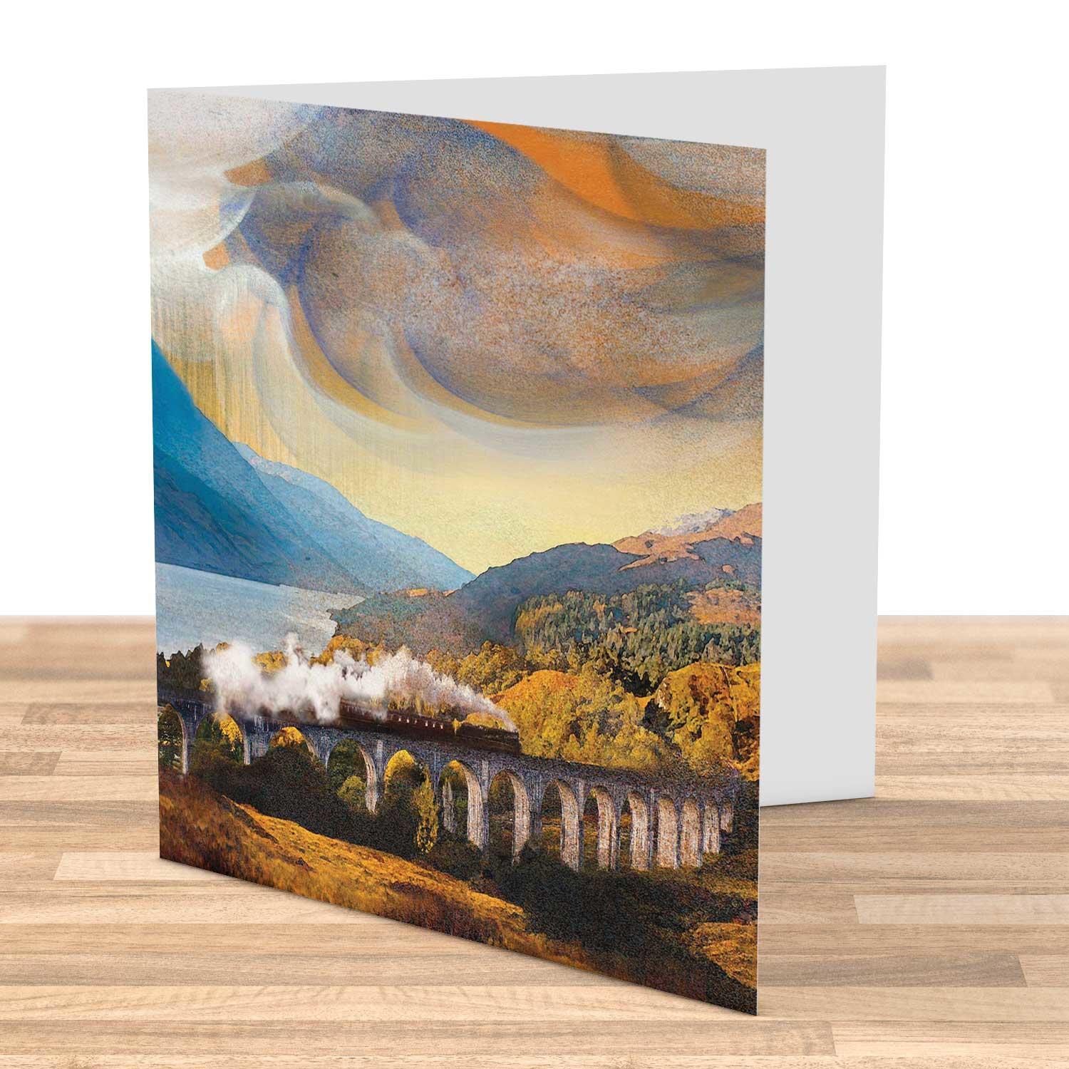 Steemin’ Up Glenfinnan, Inverness-shire Greeting Card from an original painting by artist Esther Cohen