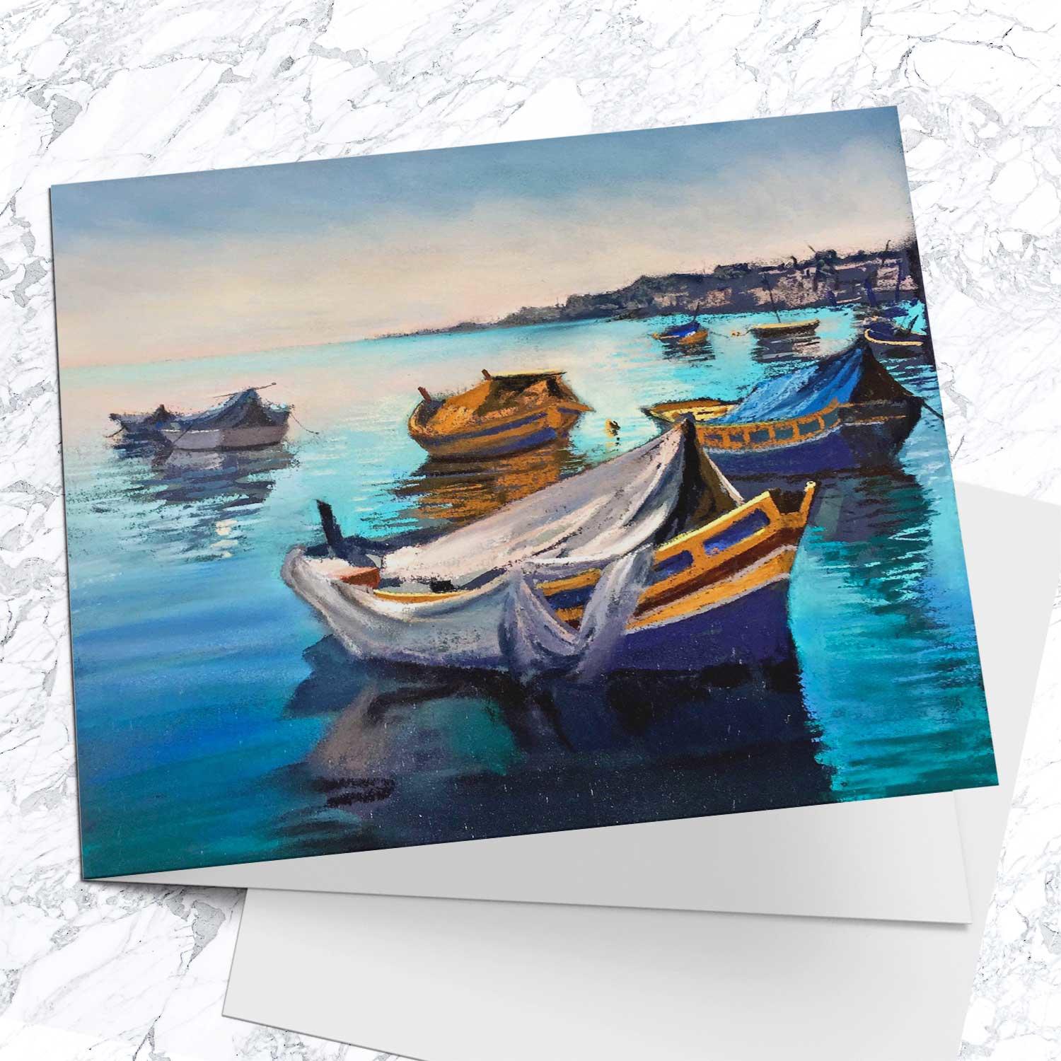 Reflections, Malta Greeting Card from an original painting by artist Margaret Evans