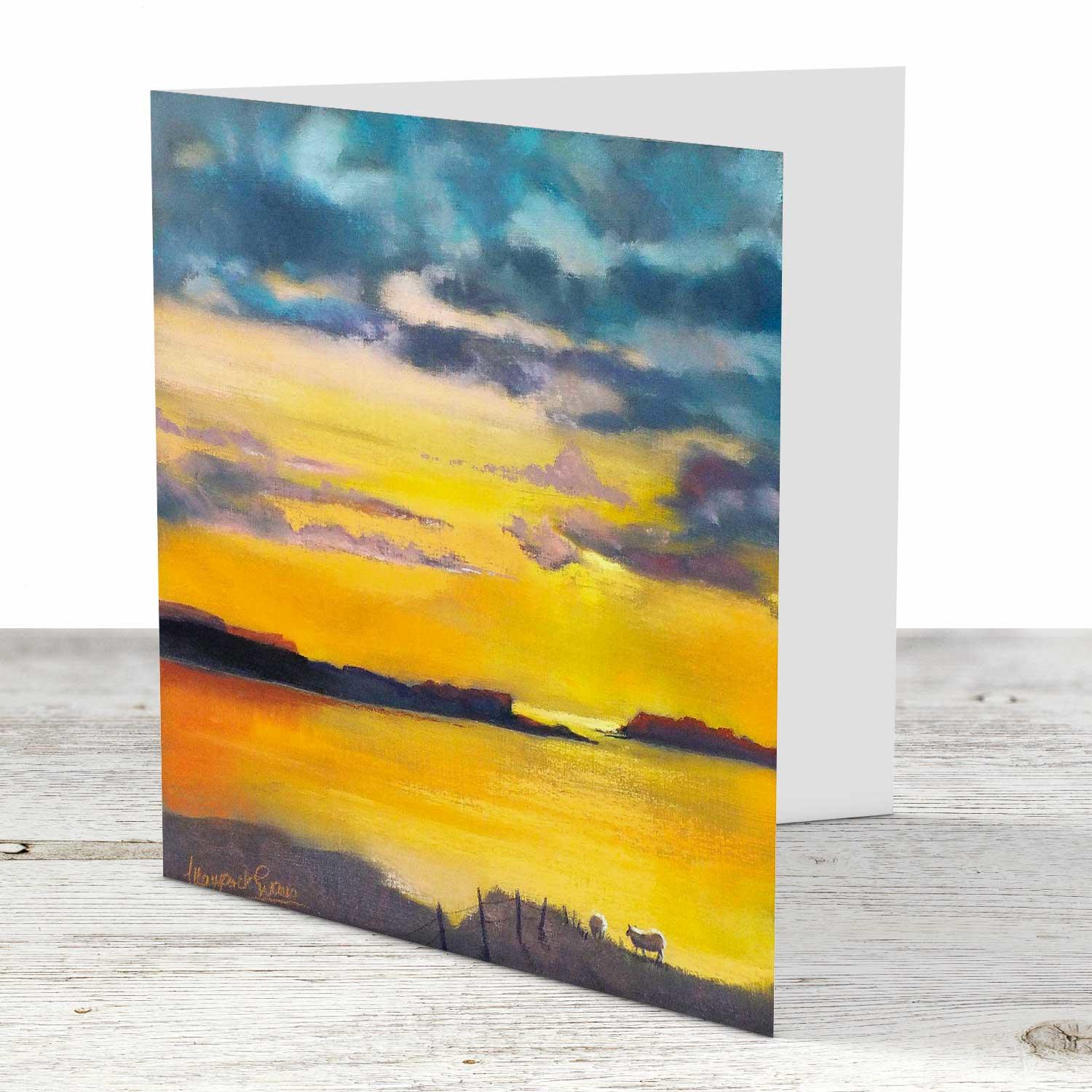 Home before Sunset Greeting Card from an original painting by artist Margaret Evans
