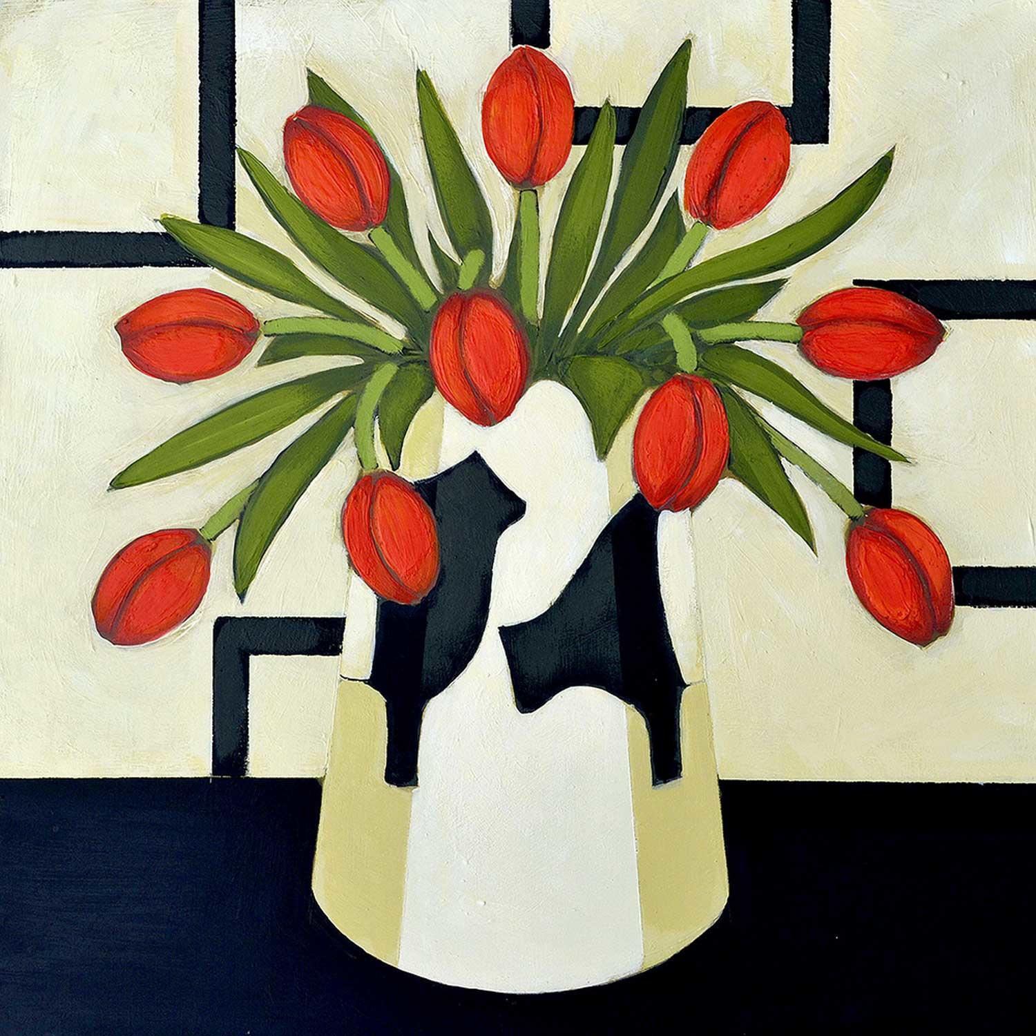 Red Tulips in a Beltie Vase by Fiona Millar