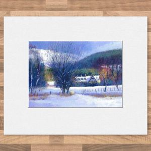 Sunlight on Snow, Mar Lodge Mounted Card from an original painting by artist Colin Robertson