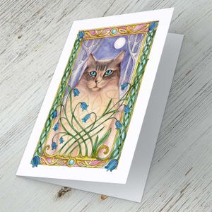 Moon Meow Greeting Card from an original painting by artist Marjory Tait