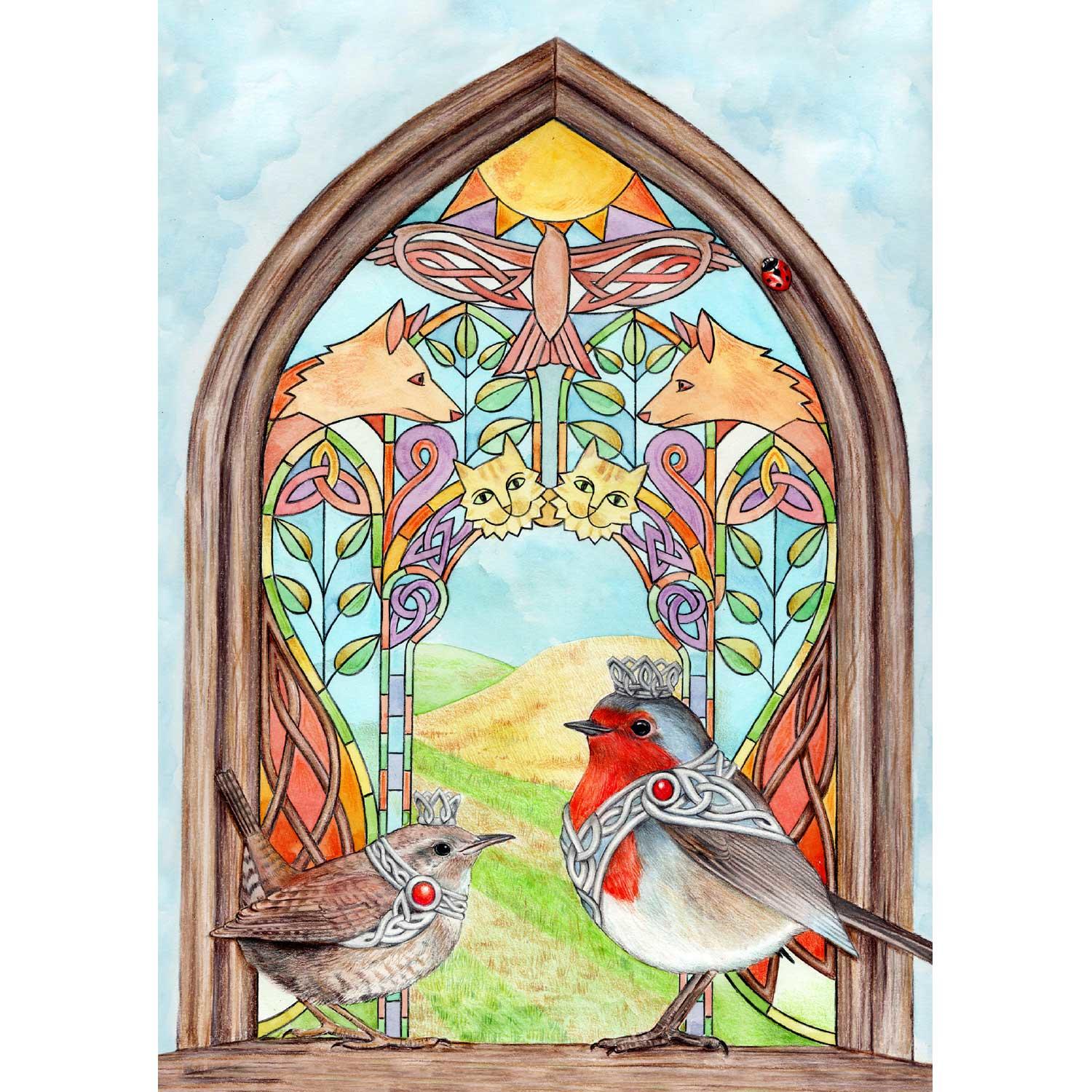 Robin and Wren by artist Marjory Tait