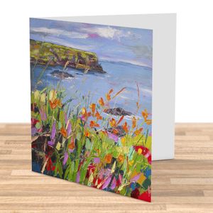 Montbretia at the Giant's Causeway Greeting Card from an original painting by artist Judith I Bridgland