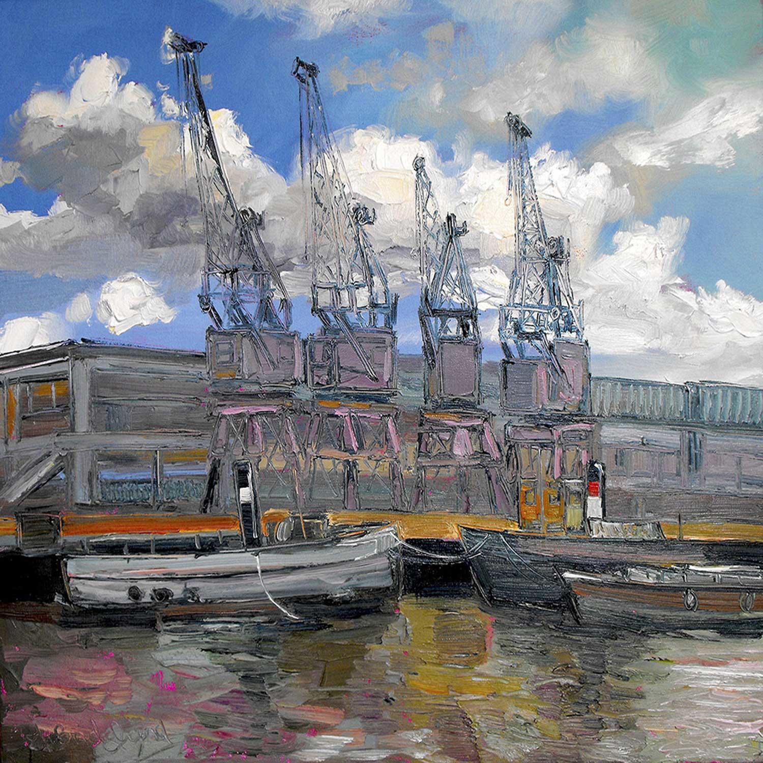Cranes by the Waterfront, Bristol by Judith I Bridgland