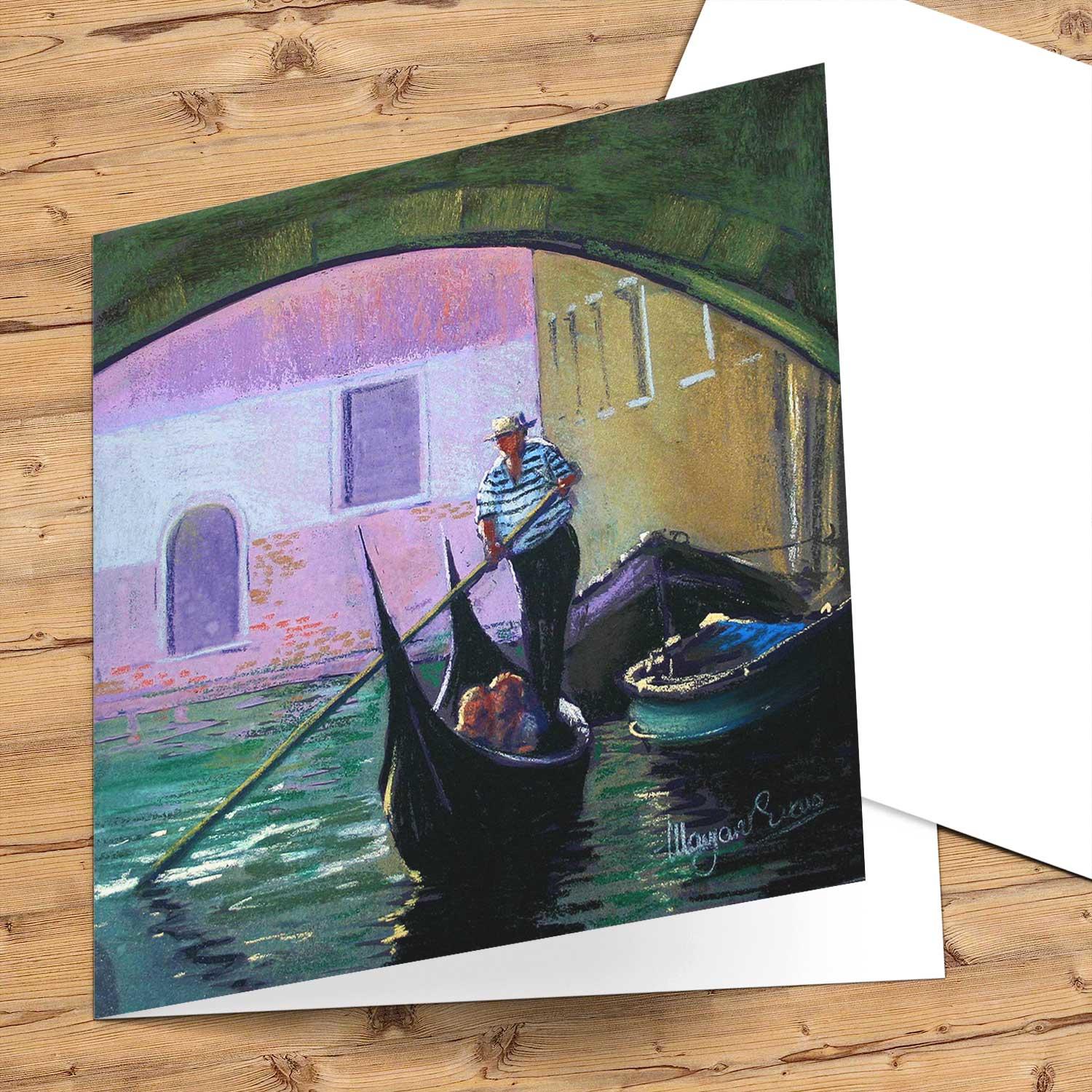 Taxi for Two, Venice Greeting Card from an original painting by artist Margaret Evans