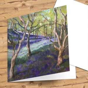 Twisted Trees & Bluebells Greeting Card from an original painting by artist Margaret Evans