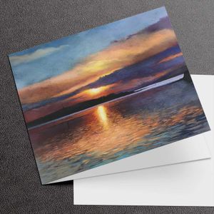 Sparkling Golds, Oban Sunset Greeting Card from an original painting by artist Margaret Evans
