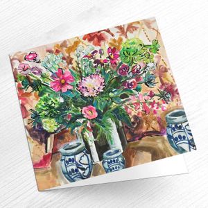 Chrysanthemum Still Life Greeting Card from an original painting by artist Clare Arbuthnott