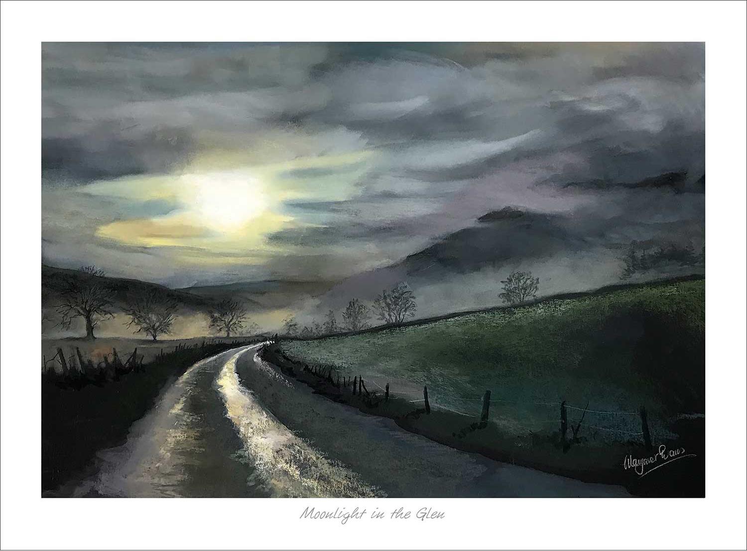 Moonlight in the Glen Art Print from an original painting by artist Margaret Evans