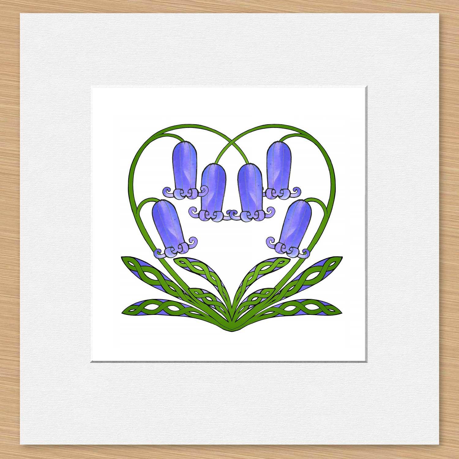 Bluebells Mounted Card from an original painting by artist Marjory Tait