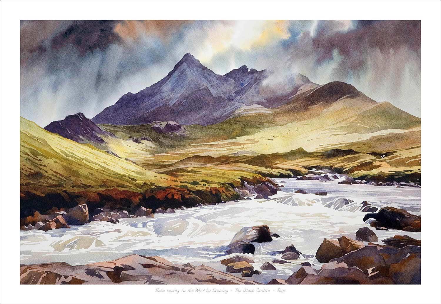 Rain easing in the west by evening, The Black Cuillin, Skye Art Print from an original painting by artist Peter McDermott