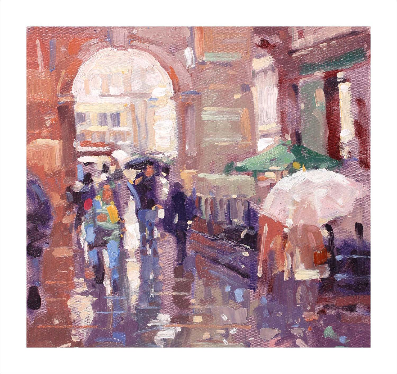 Wet Pavements, Glasgow Art Print from an original painted by artist Peter Foyle