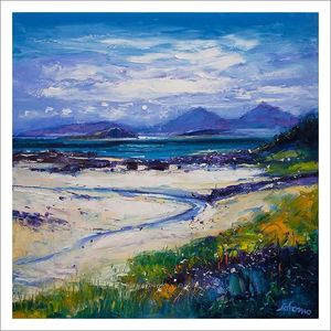Summer Moonrise on the Paps of Rum from Portuairk Art Print from an original painting by artist John Lowrie Morrison (Jolomo)